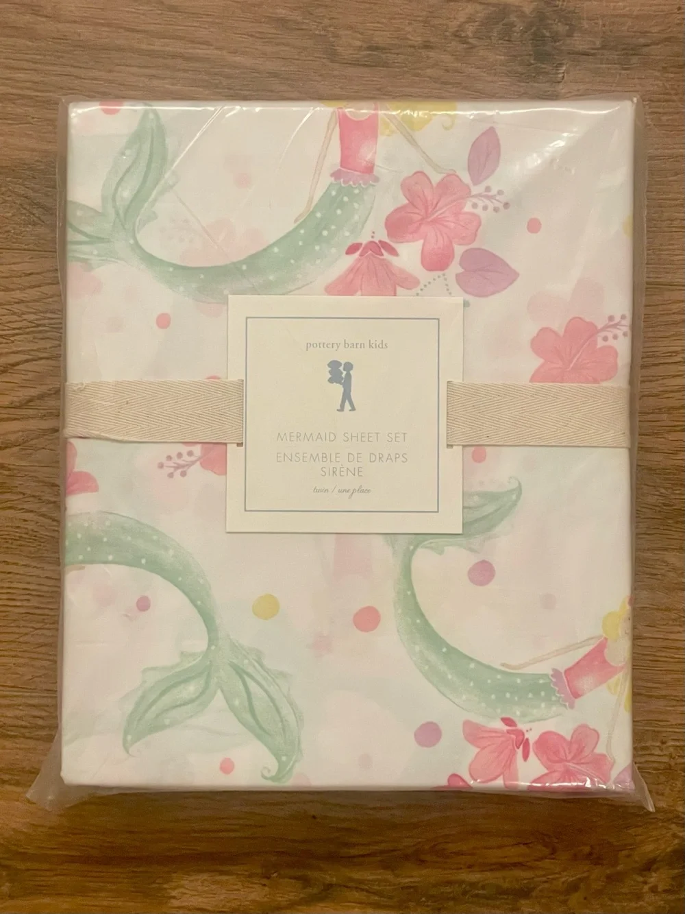 Pottery Barn Kids Mermaid Watercolor Twin Sheet Set - White, Pink, Green